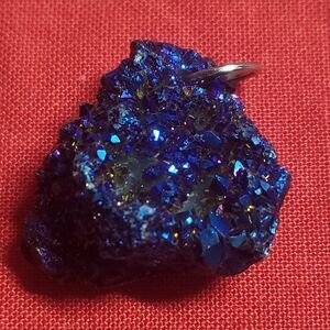 Cobalt Aura Druzy Quartz Cluster Pendant